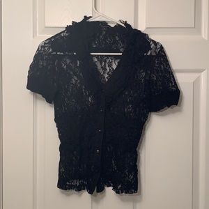 Black lace button up